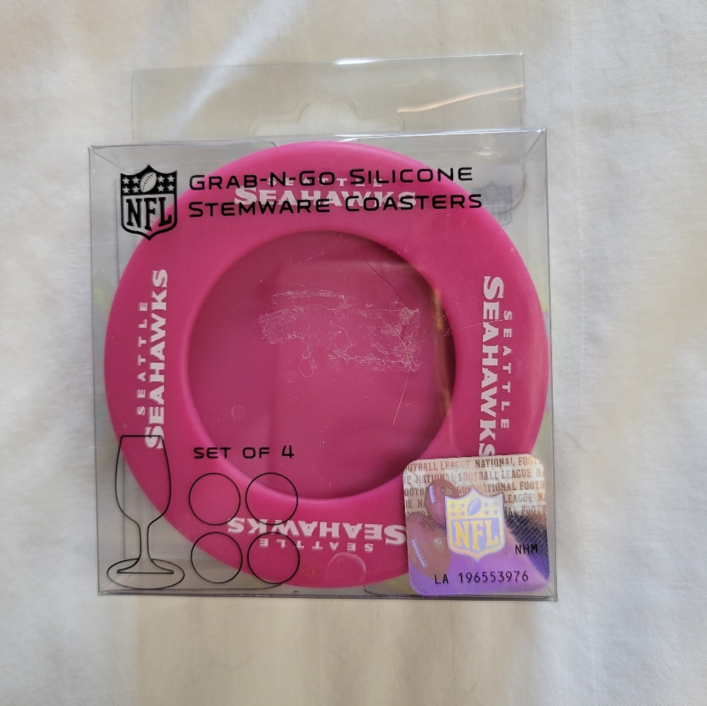 NWT Seattle Seahawks Grab-N-Go Silicone Stemware Coasters Set of 4